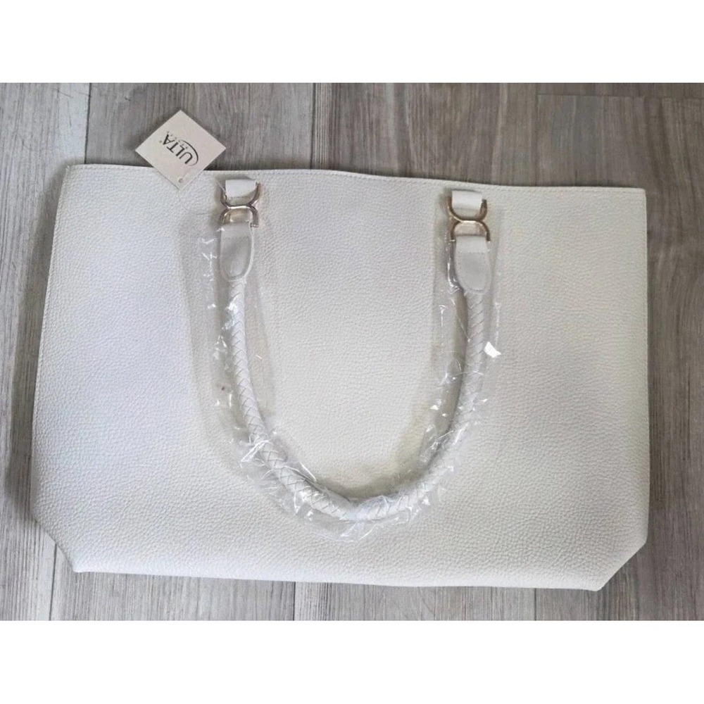 Ulta Beauty Cream Tote Bag Women's Braided Handle Textured Faux Leather - Picture 7 of 7